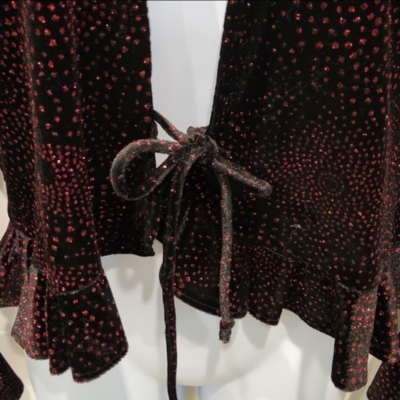 R & K Evening 2 Piece Set Dinner Jacket & Tank Red Metallic Sequin Top - Picture 3 of 11